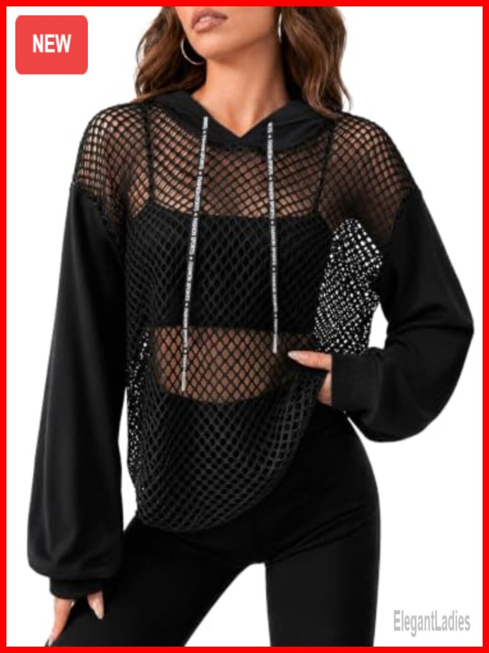 Women's Sheer Mesh Hoodie Fishnet Workout Top Long Sleeve